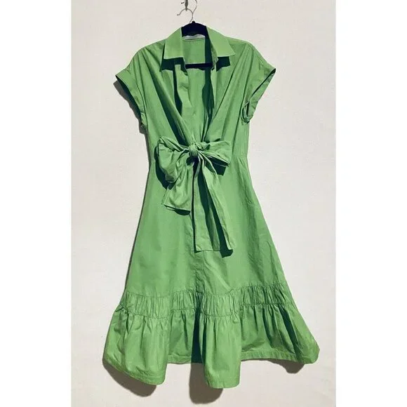 Silvia Tcherassi Dress Womens Medium Miniato Bow Midi Shirtdress Green Cotton Silvia Tcherassi Dress Womens Medium Miniato Bow Midi Shirtdress Green Cotton